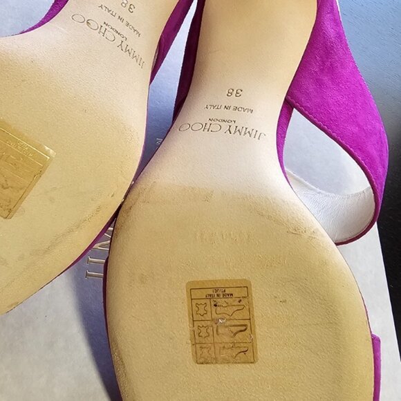 Jimmy Choo Hira Mule Sandals Magenta Suede Square Toe Stiletto Heels - Picture 12 of 16